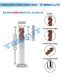 Thumbnail for Corner Radius Endmill 8 mm in 0.5 and 1 mm radius pack of 1