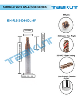 1 mm 4 flute Ballnose 55 hrc pack of 1