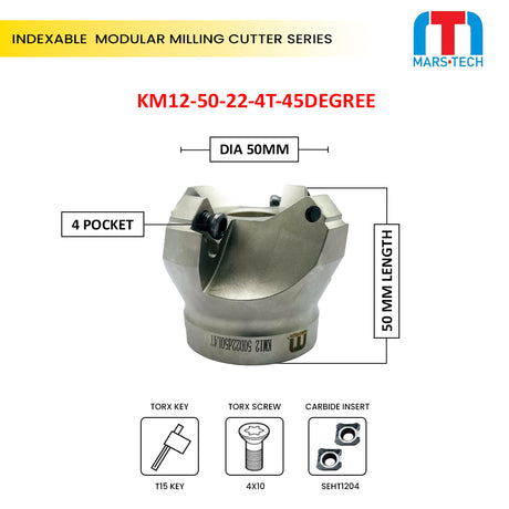 KM12 SEHT12 45 DEGREE Milling indexable Cutter 50 AND 63 MM pack of 1
