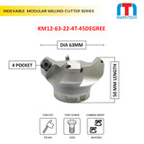 KM12 SEHT12 45 DEGREE Milling indexable Cutter 50 AND 63 MM pack of 1