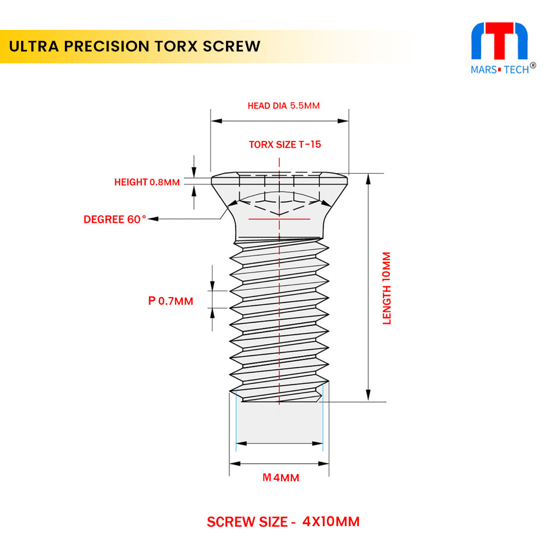 Ultra Precision Screw 4mm x 10mm long Pack of 10 nos.