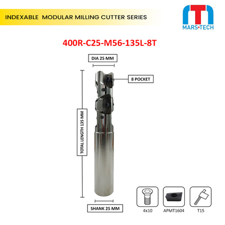 Helical rougher cutter for apmt1604 insert 25 mm 135 Long pack of 1