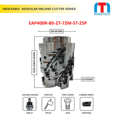 80 mm roughing cutter moduler type helical cutter suitable to apmt1604 pack of 1