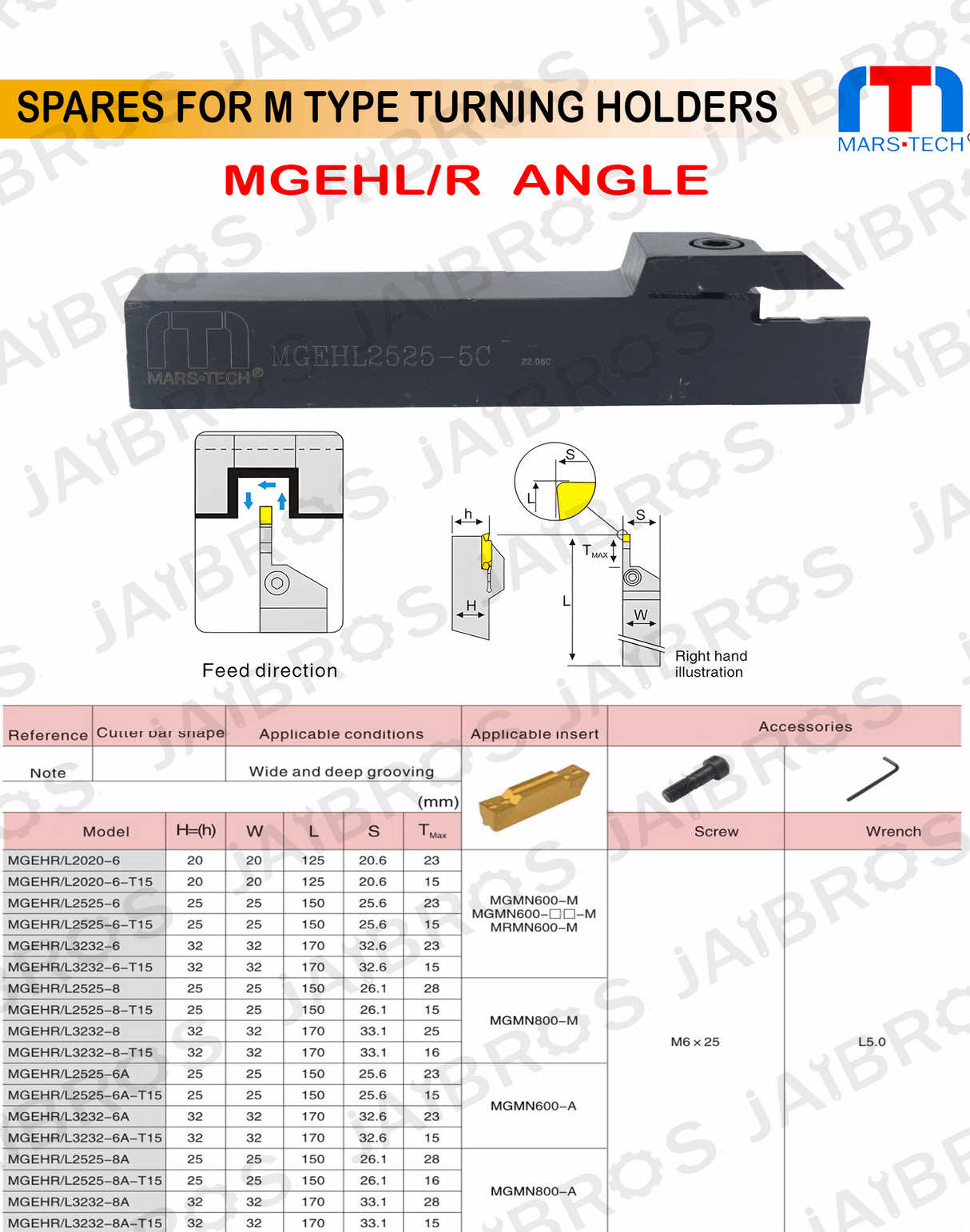 2 MM MGMN Grooving Holder suitable to MGMN Korloy Insert 2 mm left and right pack of 1