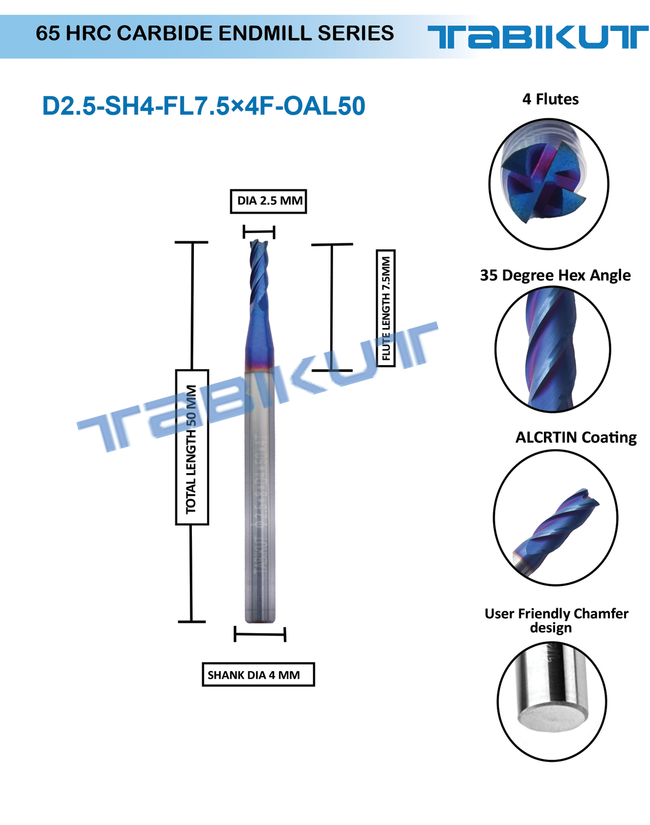 2.5mm Solid Carbide Ball nose