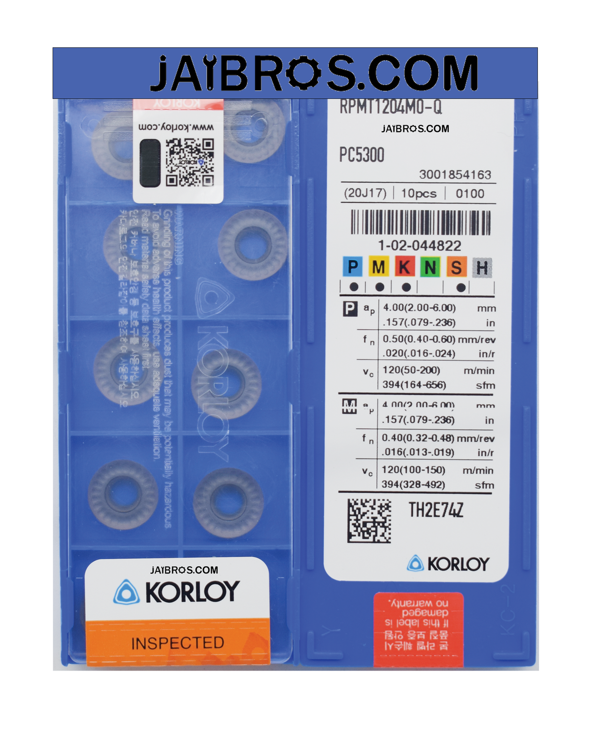 KORLOY R6 Carbide Insert RPMT1204 PC5300 Grade - Jaibros