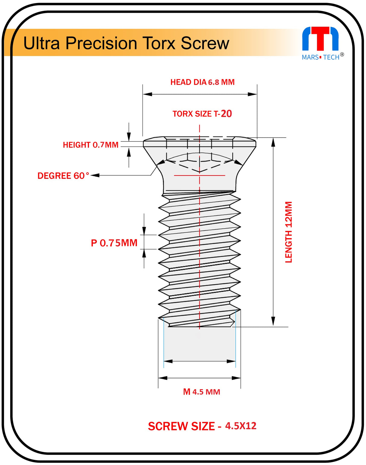 Ultra Precision Screw 4.5mm x 12 mm long Pack of 10 nos.