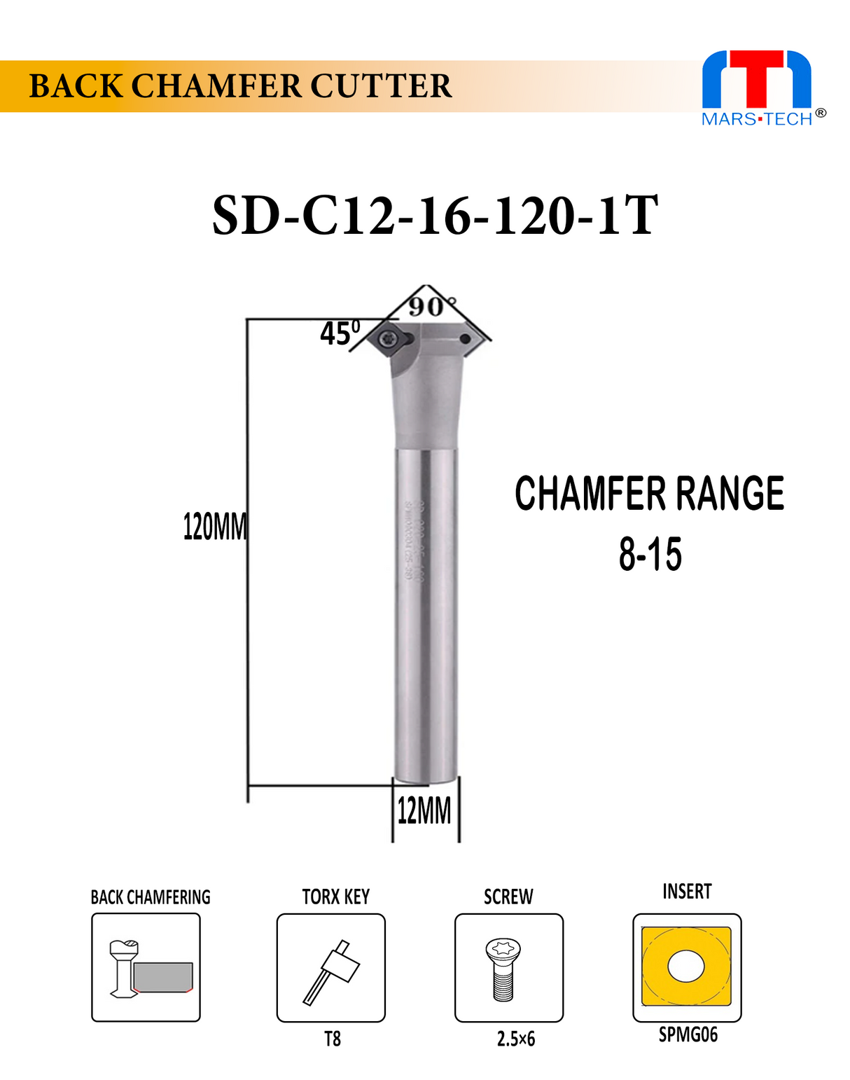 Back Chamfer Cutter 45 degree pack of 1