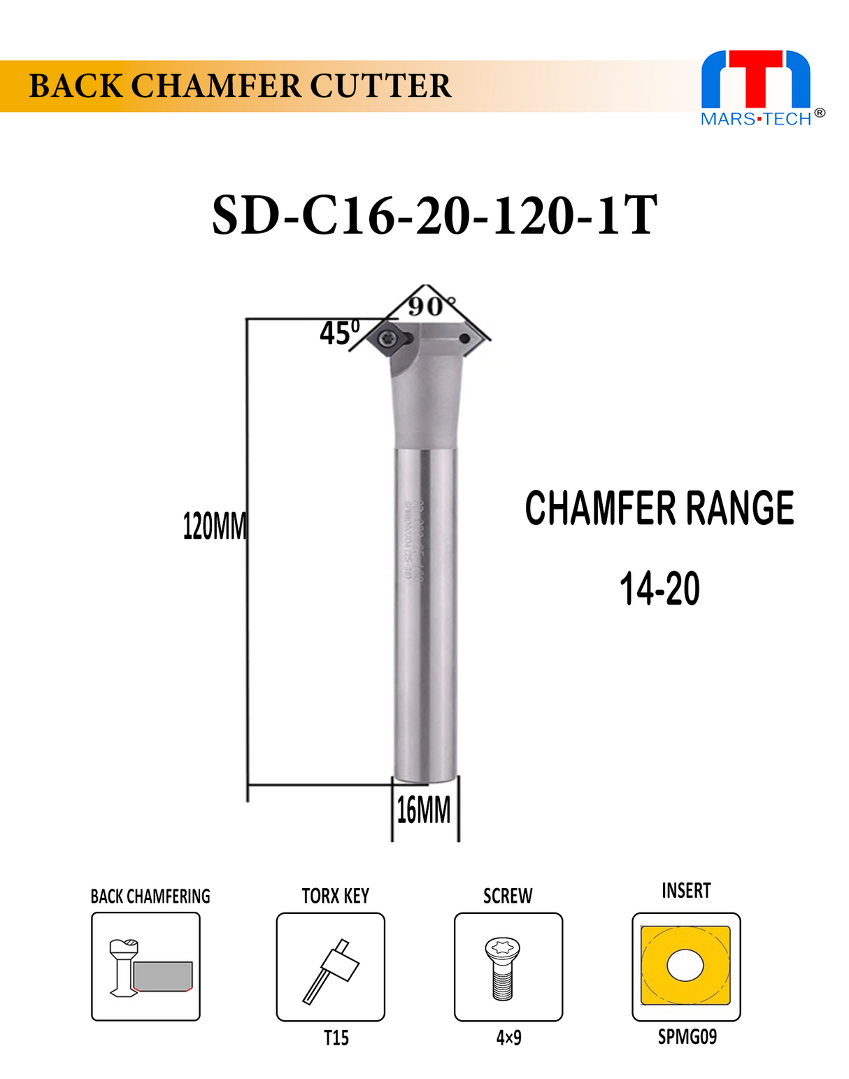 Back Chamfer Cutter 45 degree pack of 1