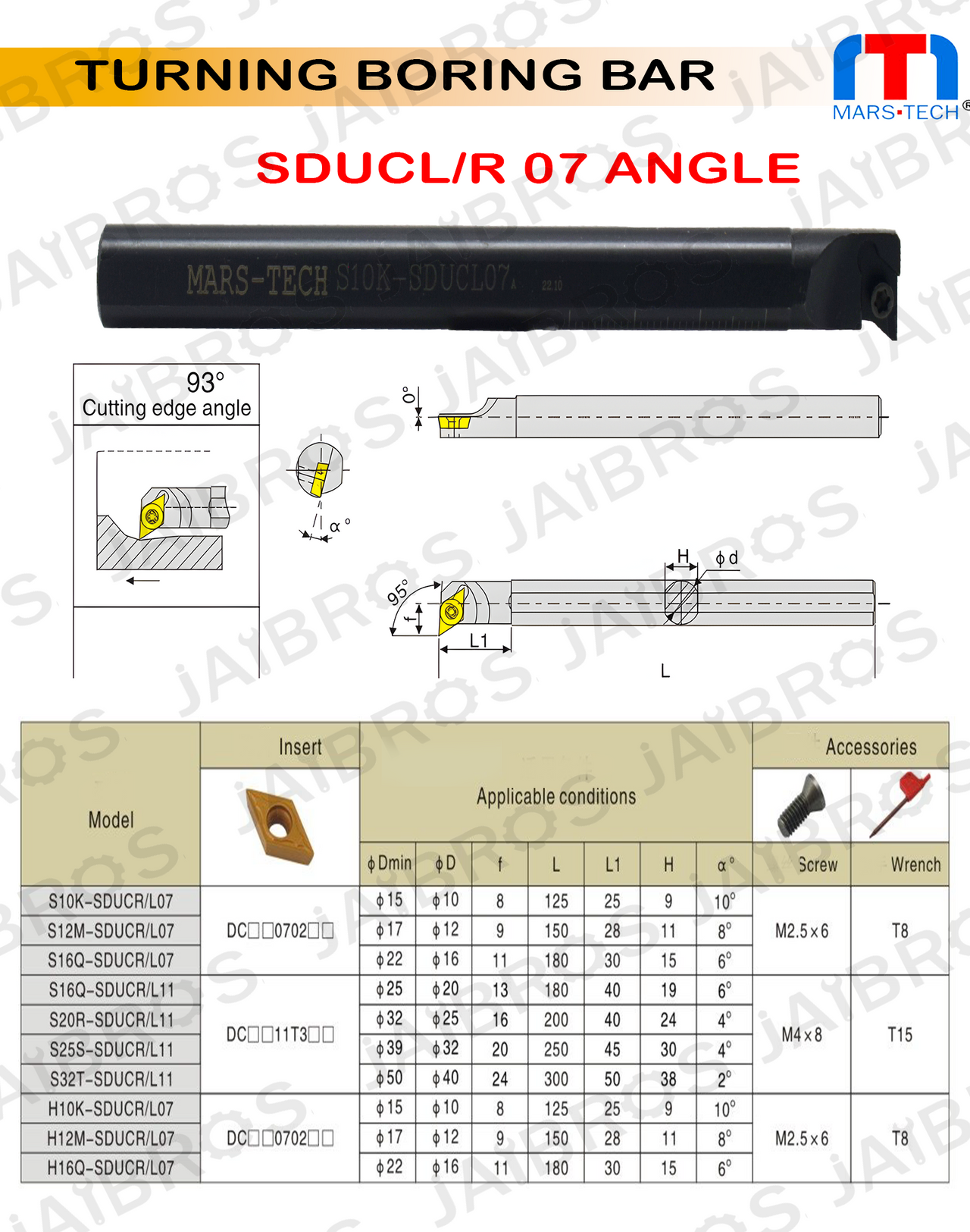 SDUCL/R Boring bar suitable to Dcmt0702/Dcmt11t3 pack of 1