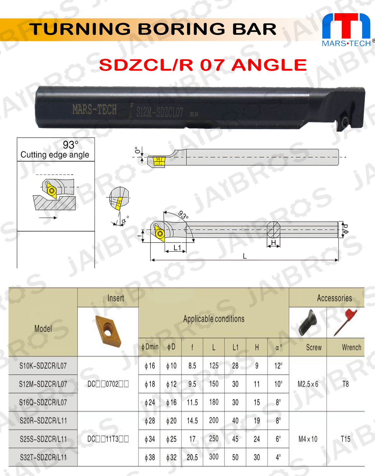 SDZCL/R Boring bar suitable to Dcmt0702/Dcmt11t3 pack of 1