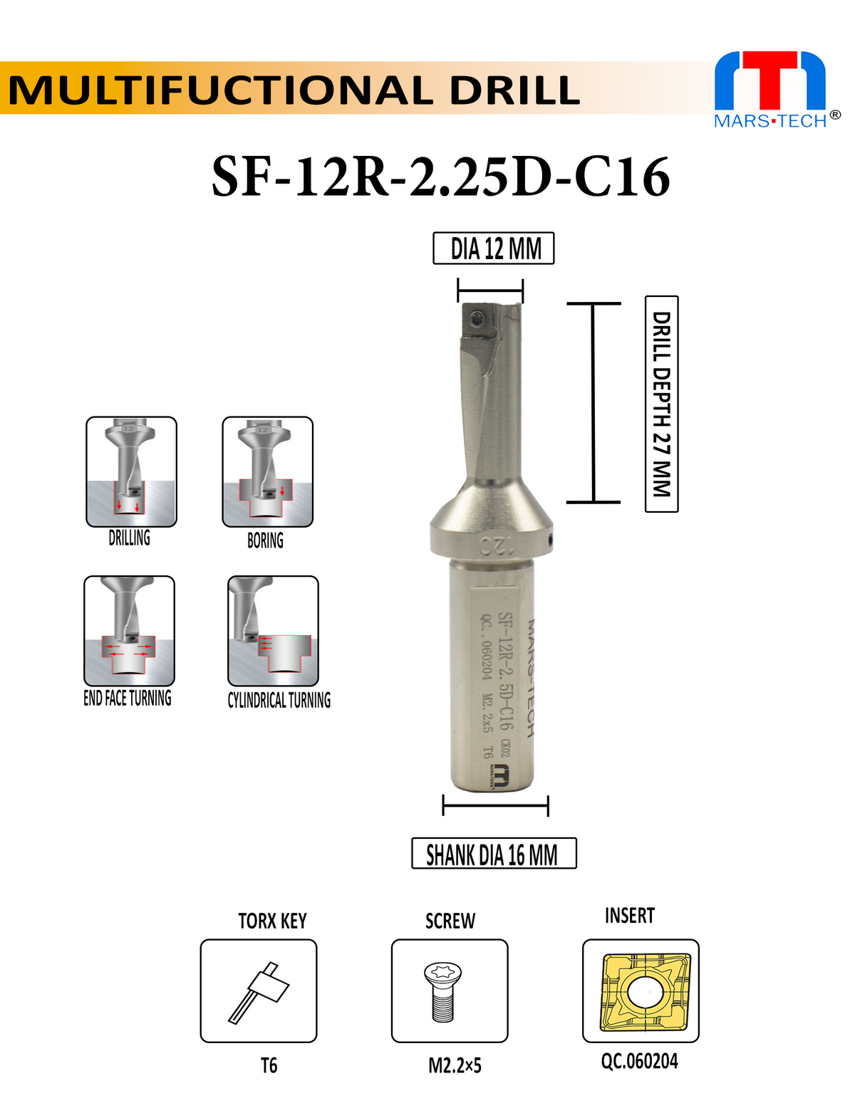 Multifunction Drill 12 mm Right / Left pack of 1