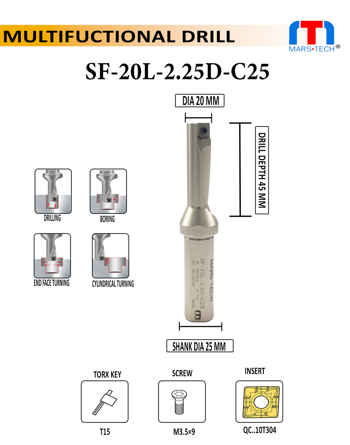 Multifunction Drill 20 mm Right / Left pack of 1