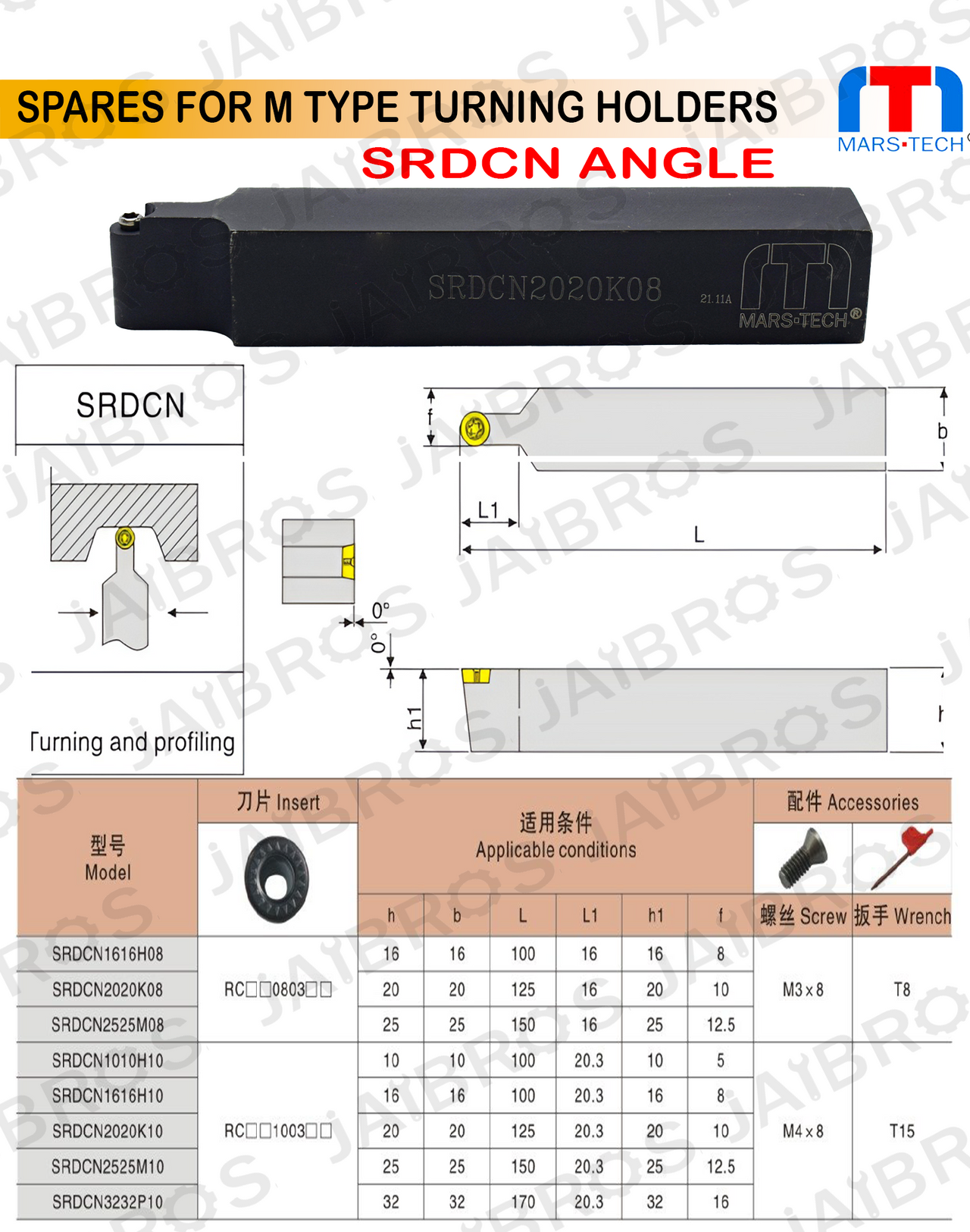 SRDCN 2525 RC1204 insert holder for turining radius pack of 1