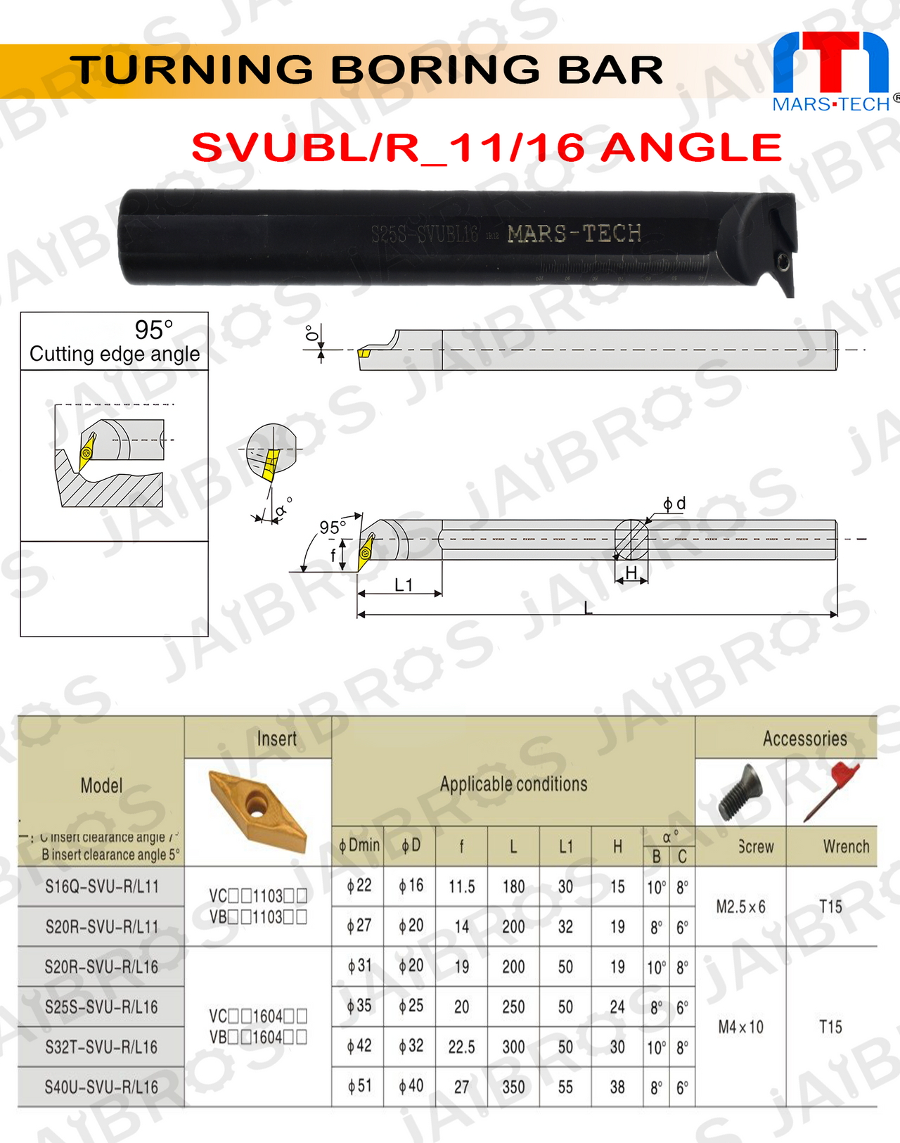 SVUBL/R vbmt1604 Boring bar dia 20/25/32 pack of 1