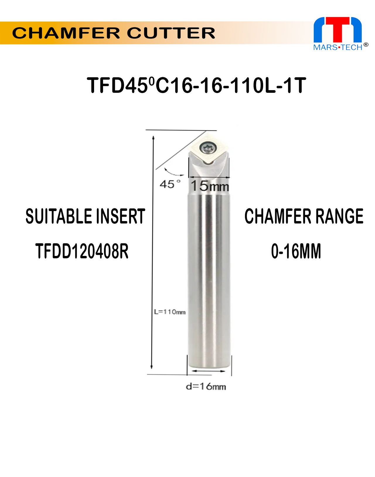 0-16 mm 45 degree TFDD120408 chamfer cutter pack of 1