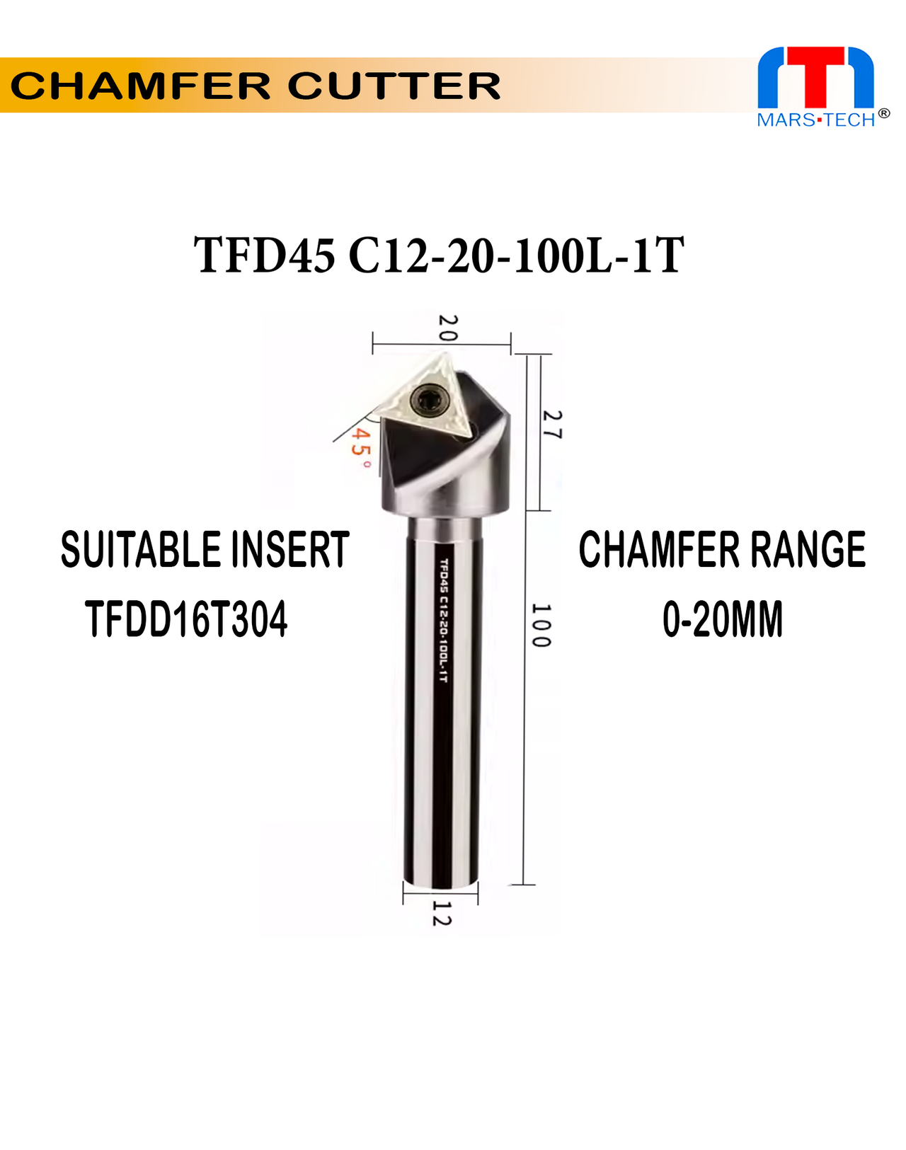 0-20 mm 45 degree triangle insert TFDD chamfer cutter pack of 1