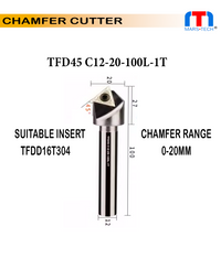 Thumbnail for 0-20 mm 45 degree triangle insert TFDD chamfer cutter pack of 1