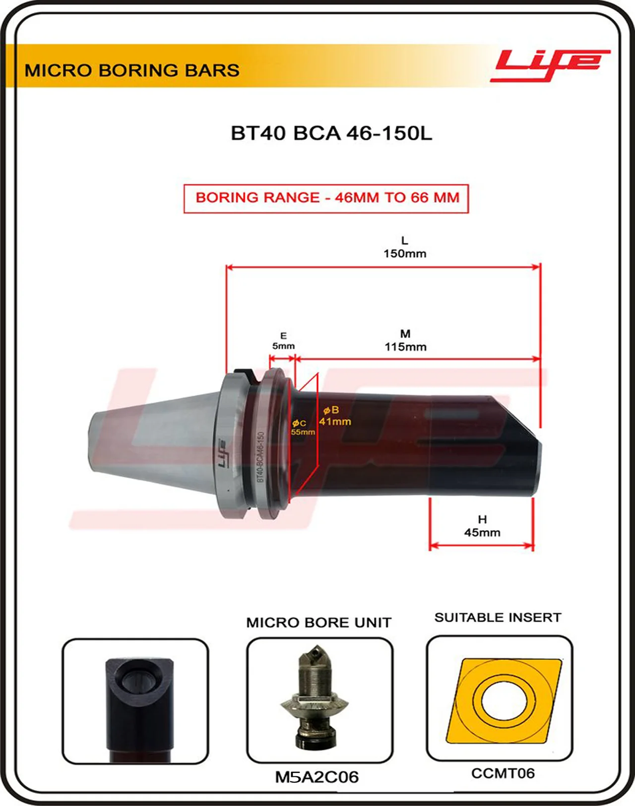 Micro Boring Bars Bca 46-62 Mm-150l