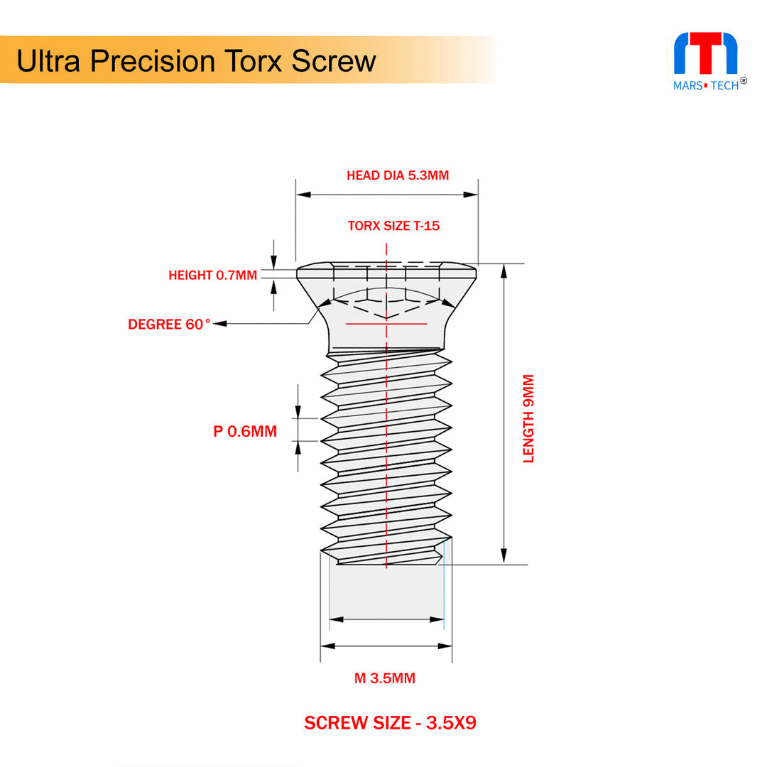 Ultra Precision Screw 3.5mm x 9mm long Pack of 10 nos.