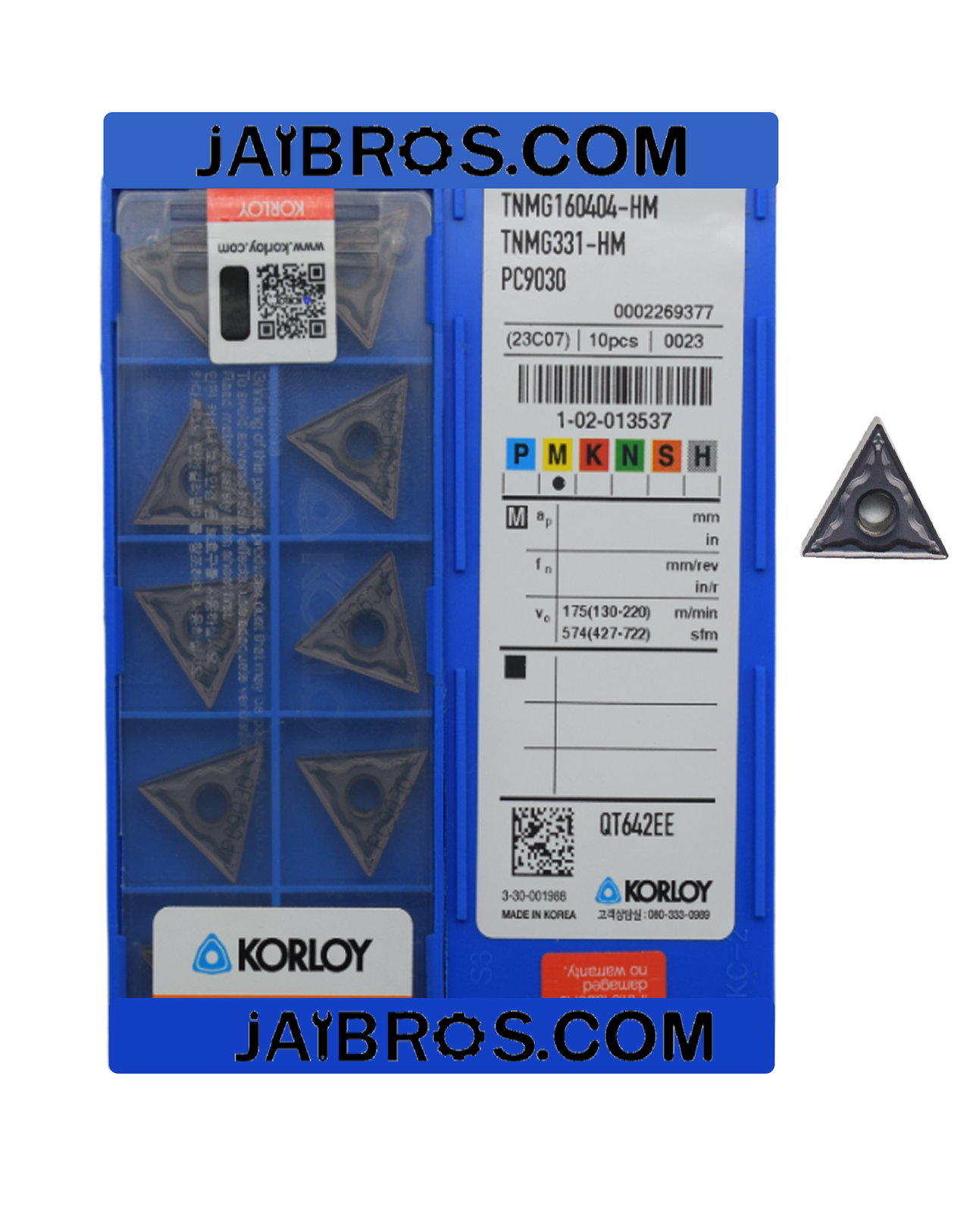 Korloy TNMG160404/08 HM PC9030 carbide insert ss grade pack of 10