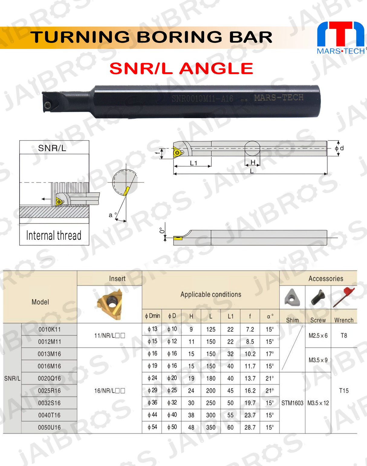 Threading Boring bar 16 mm -16 MM ENTRY for 16IR threading insert pack of 1