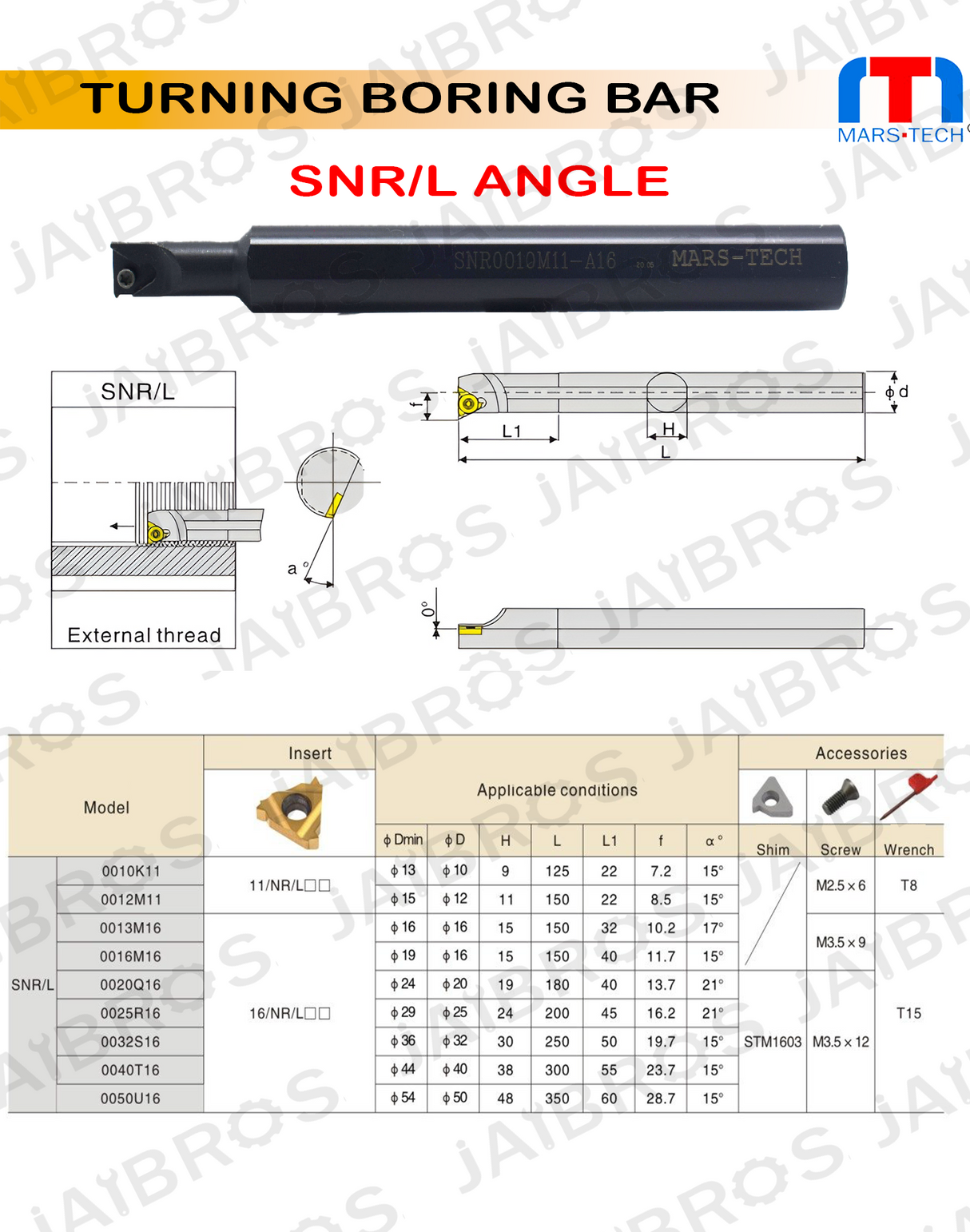 12 MM Threading bar for 11IR insert shank of 16 mm pack of 1