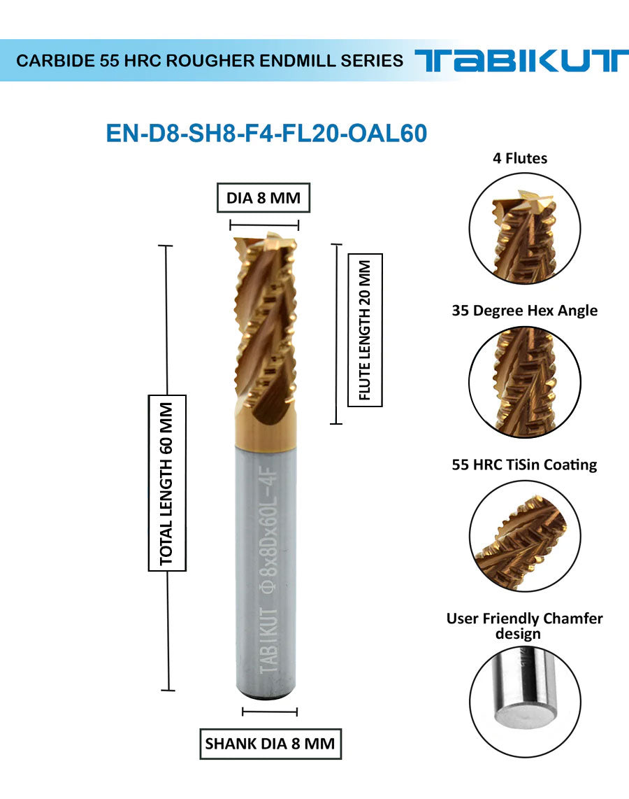 8 mm Rougher cutter in 60&100 mm length pack of 1