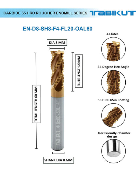 8 mm Rougher cutter in 60&100 mm length pack of 1