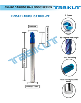 5 mm Carbide ballnose 65 HRC 2 Flutes PACK OF 1