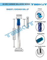 6 mm Carbide ballnose 65 HRC 2 Flutes PACK OF 1