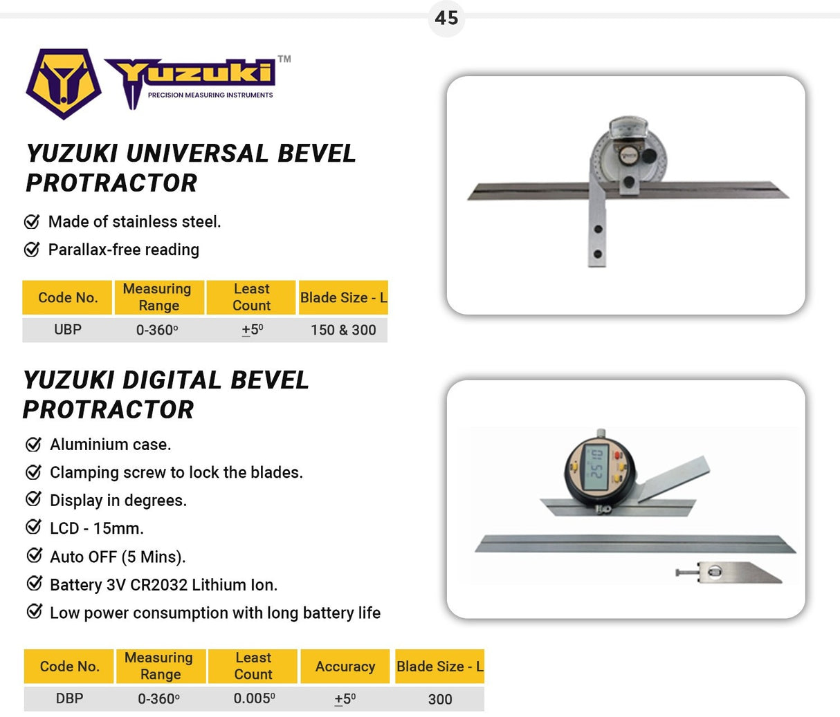 Yuzuki Universal Bevel Protractor With Fine Adjustment