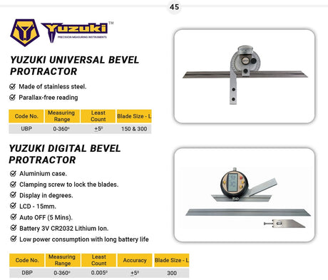 Yuzuki Universal Bevel Protractor With Fine Adjustment