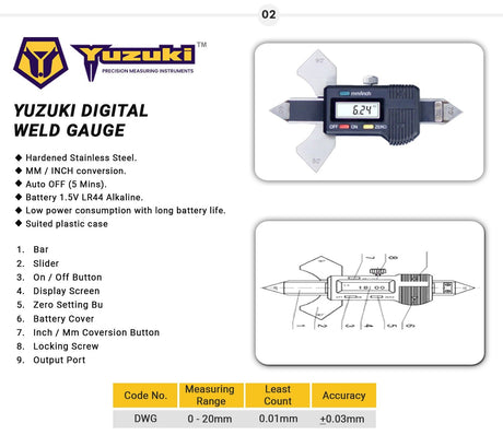 Yuzuki Digital Weld Gauge 0-25mm ( Heavy Duty )