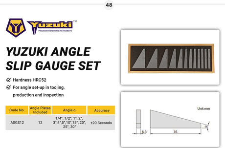 Yuzuki Angle Slip Gauge Set 12 Pcs