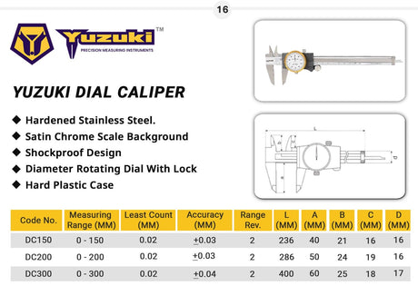 Yuzuki Dial Caliper 150mm (L.C.0.02mm)