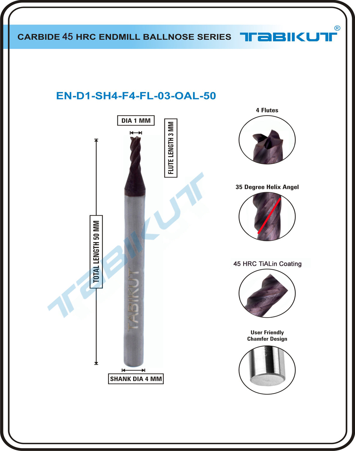 1 mm Carbide Endmill 45 HRC