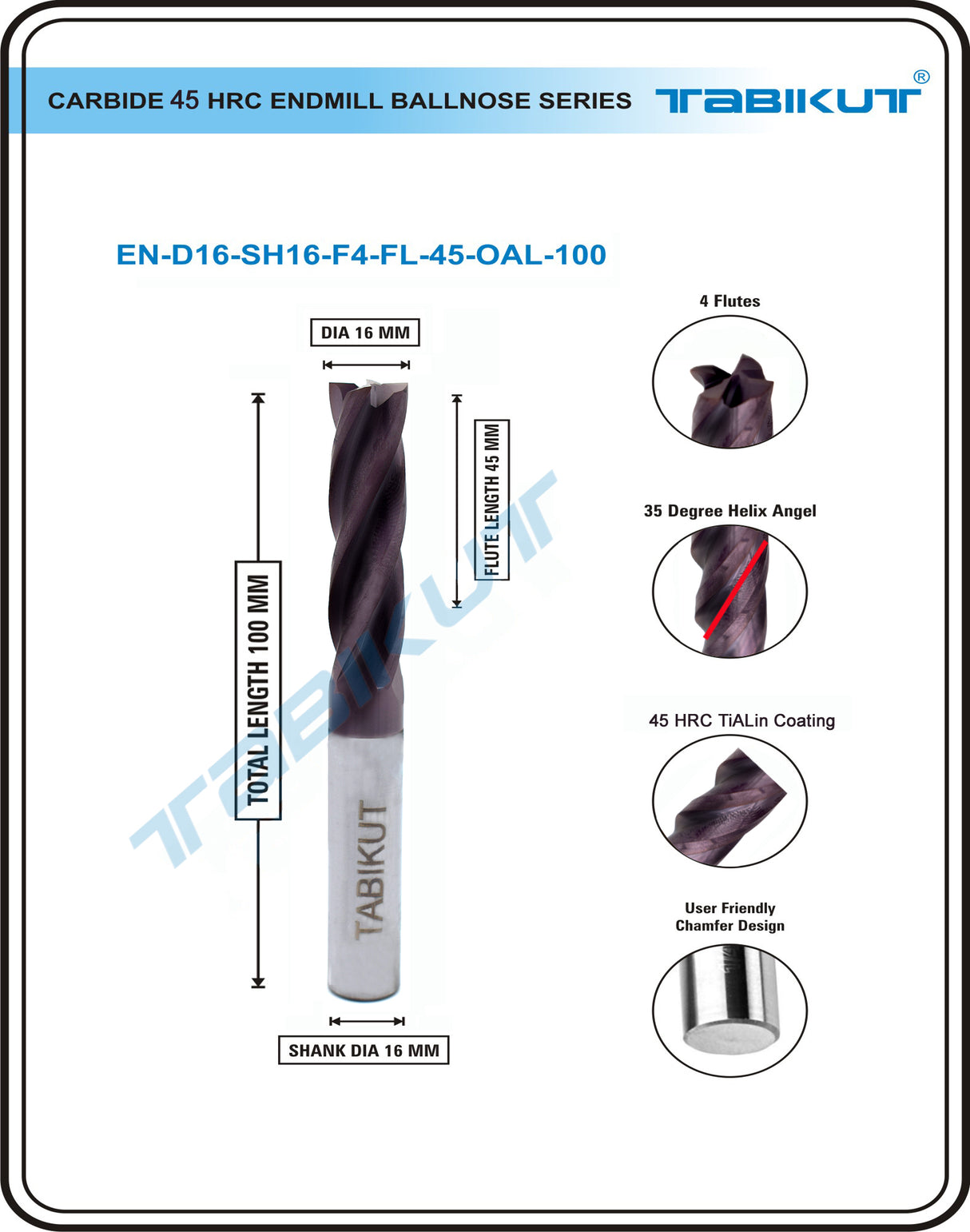 16 mm Carbide Endmill 45 HRC