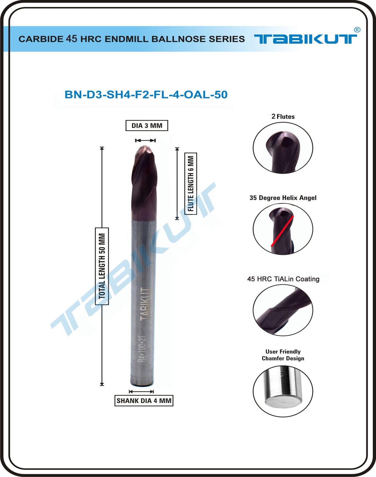 3mm Carbide Endmill Ballnose 
