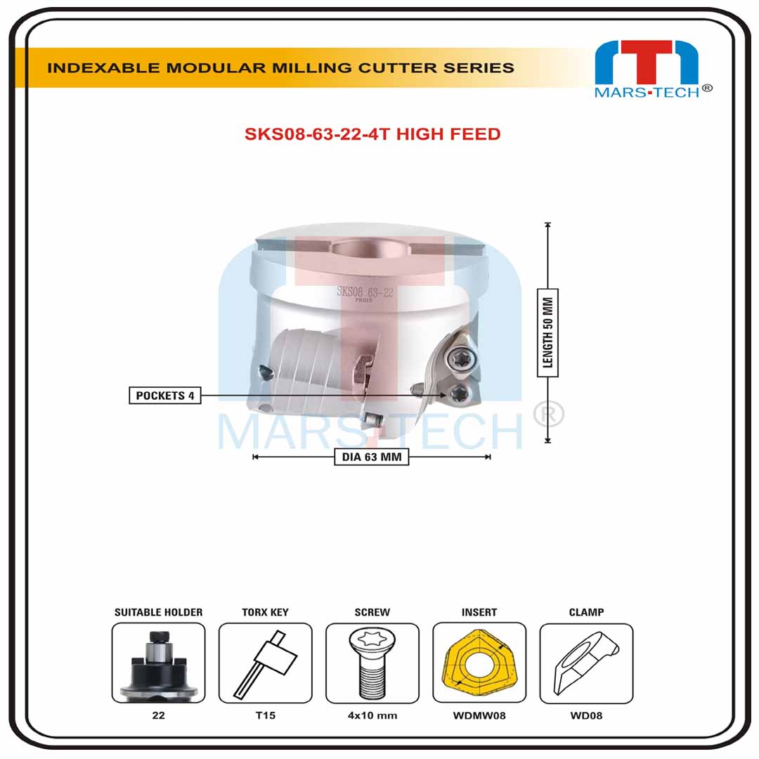 WDMW080520ZTR High Feed Insert Cutter Body 63 Mm