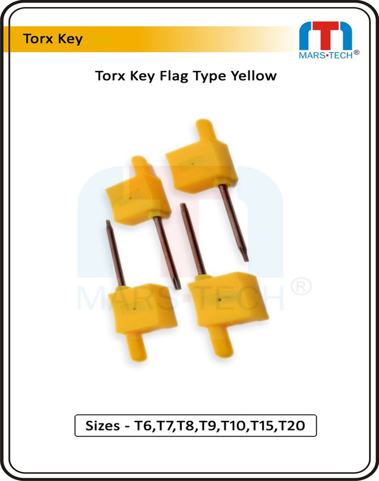 Torx Key Yellow Color T6,T7,T8,T9,T10,T15,T20