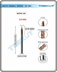 Thumbnail for Micro Endmill 0.4 Mm 4mm Shank 2 Flutes (60 HRC)