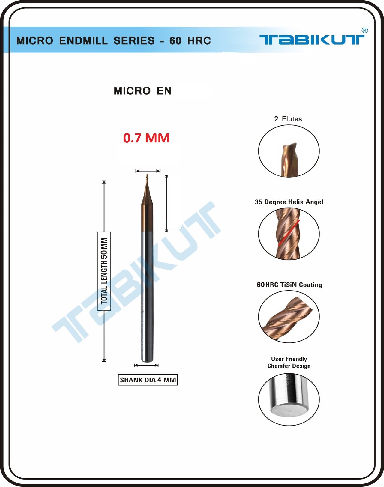 Micro Endmill 0.7 Mm 4mm Shank 2 Flutes