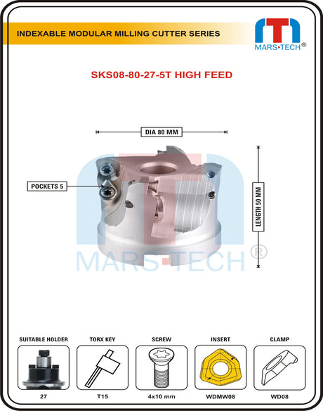 WDMW080520ZTR High Feed Insert Cutter Body 80 Mm