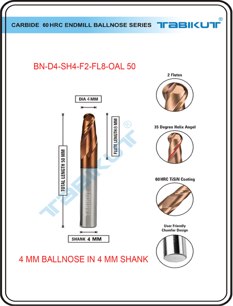 4 mm Carbide Ballnose 2 Flutes | TABIKUT