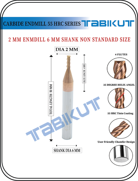 6 mm Shank 2 mm Endmill 55 HRC