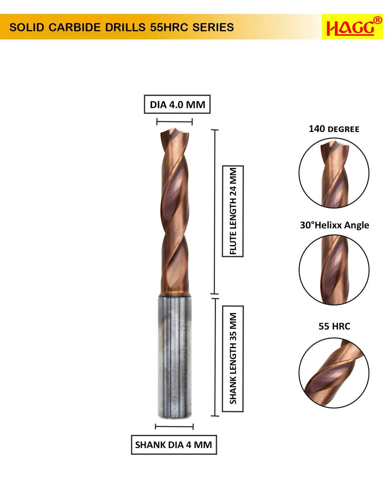 Carbide drill from 4 mm to 4.9 mm pack of 1 (1 piece as per size choosen )