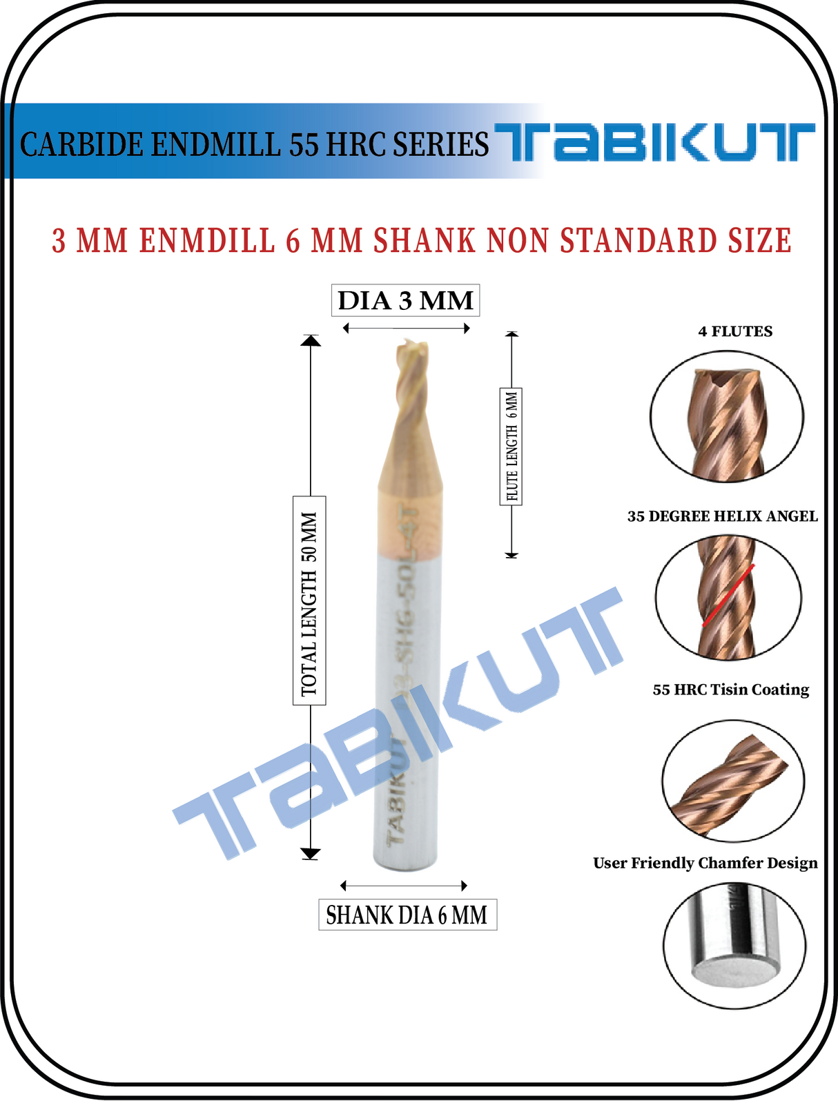 6 mm Shank 3 mm Endmill 55 HRC