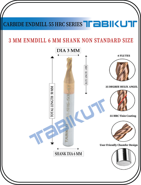 6 mm Shank 3 mm Endmill 55 HRC