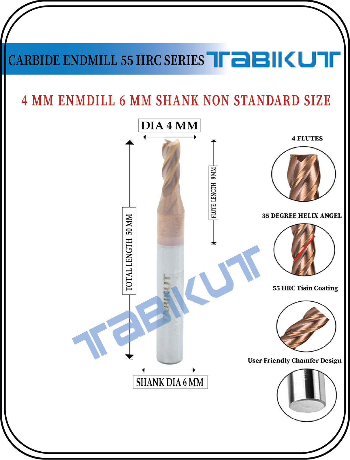 6 mm Shank 4 mm Endmill 55 HRC